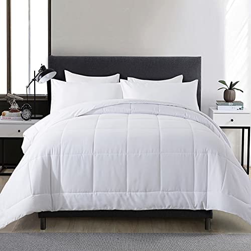 DOWNCOOL Full Size Comforter Sets -All Season Bedding Comforters Sets with 2 Pillow Cases -3 Pieces Bed Set Down Alternative Comforter Set -White Bedding Sets Full(82