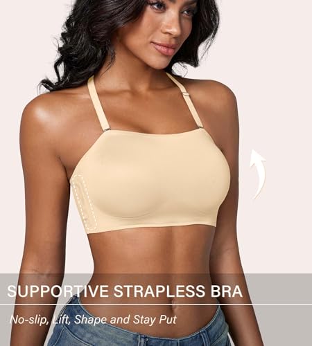 Image of DEANGELMON Strapless Bras for Women Non-Slip Silicone Bandeau Seamless Tube Top Bralette Comfy Non Padded Stretchy Stylish