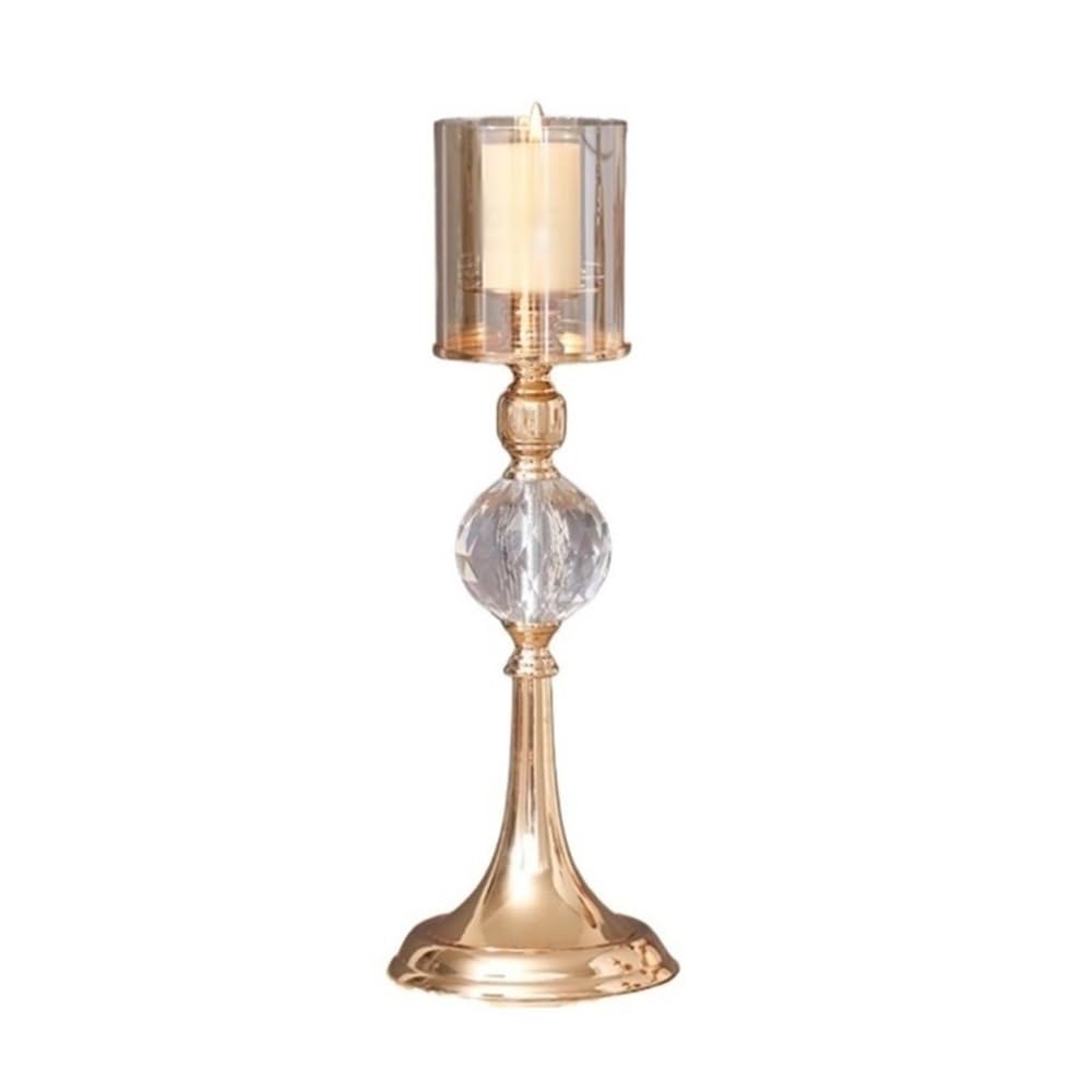 Candle Holder Light Luxury Metal Glass Tall Candlestick Candlelight Dinner Decoration Ornaments(L)