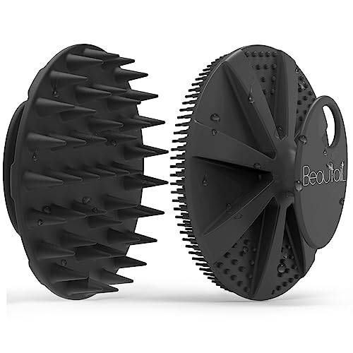 1 Pack BEAUTAIL Silicone Body Scrubber and 1 Pack BEAUTAIL Silicone Scalp Massager Shampoo Brush, More Hygienic, Long Lasting, Gentle Exfoliating, Black