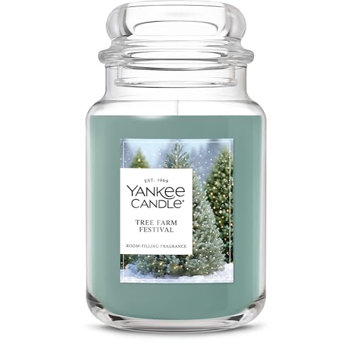 Yankee Candle Large Jar Scented Candle with up to 150 Hour Burn Time, Premium Plant Wax Blend for Consistent Burn, 22 oz Jar Candle with Room Filling Fragrance, Tree Farm Festival