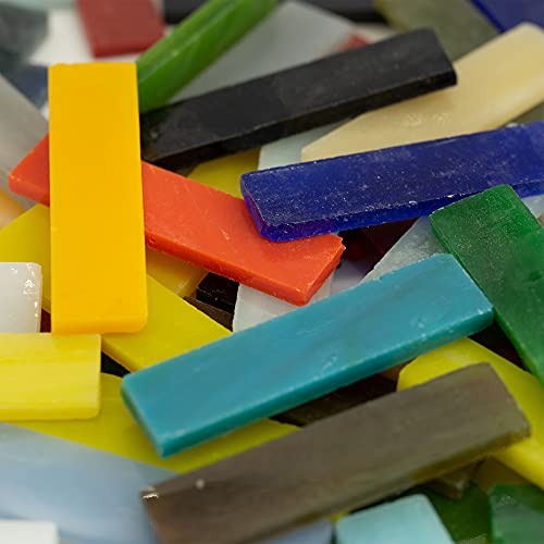 Rectangle Mosaic Tiles Stained Glass Strips, 0.4" X 1.6" Cathedral Glass Mosaic Pieces For Diy Crafts Assorted Colors 14Oz/400G #TOP2