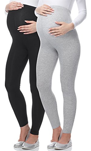 Be Mammy Premamá Leggins Largos Embarazo Lactancia (Negro/Melange, XXL)