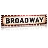 Vintage Broadway Theater Sign 4x16, Red Marquee Style 2D Flat Print Aluminum Plaque, Unlit Movie Wall Decor for Home Entertainment Room