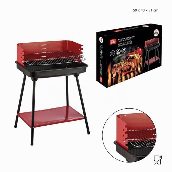 Barbecue a Carbonella con Griglia 59x43x81 cm in Metallo Verniciato – Griglia Regolabile, Ripiano Inferiore, Facile da Montare – Ideale per Grigliate all'Aperto