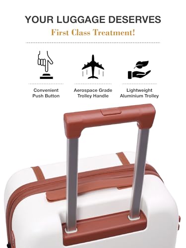 Image of FUR JADEN The Wayfarer Polycarbonate Travel Luggage Suitcase with 8 StealthTech Silent Shock Absorbing Wheels, TSA Lock & Aviation Grade Telescopic Trolley (Oyester White, Set of 3)
