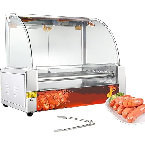 Macchina per Hot Dog, Fornello a Griglia per Hot Dog a 7 Rulli, Fornello Elettrico per Hot Dog in Acciaio Inossidabile da 1080 W con Vassoio Raccogligocce Rimovibile in Acciaio Inossidabile WithDoor