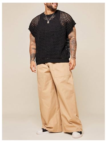 Men's Big and Tall Hollow Out Crochet Sweater Vest Cap Sleeve Sheer Sleeveless Tank Tops Knitwear4