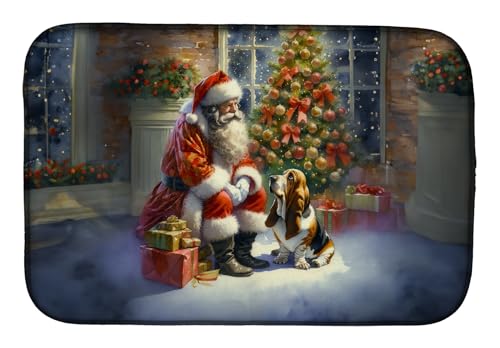 Caroline's Treasures DAC4063DDM Basset Hound and Santa Claus Dish Drying Mat Absorbent Dish Drying Mat Pad for Kitchen Counter Dish Drainer Mat for Countertop, 14 x 21", Multicolor