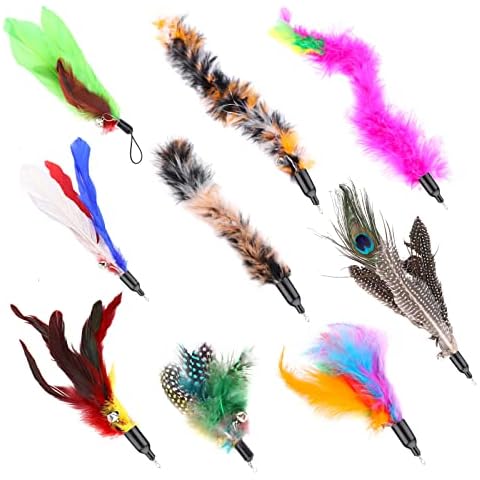 9Pcs Cat Feature Toys Feather Refill Cat Teaser Feather Toys Feather Spinning Attachment Feather Replacement Cat Catcher Toy Retractable Cat Wand Toys Cover