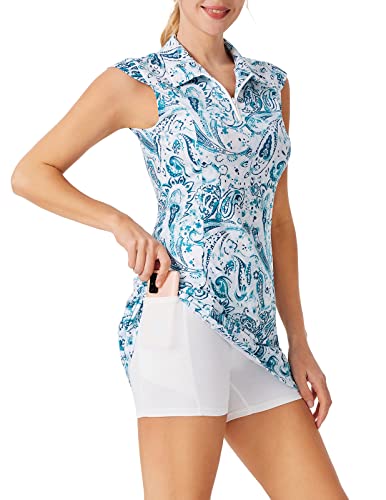 Jack Smith Women Tennis Dress With Polo V-Neck Sleeveless Golf Dresses For Workout Exercise(L, Paisley Blue) #TOP1