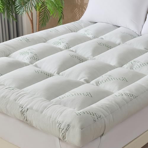 Image of WhatsBedding 5 Inch Memory Foam Mattress Topper Queen Size for Back Pain, Cooling Bamboo Viscose Air Layer, Supportive Pillow Top Mattress Topper