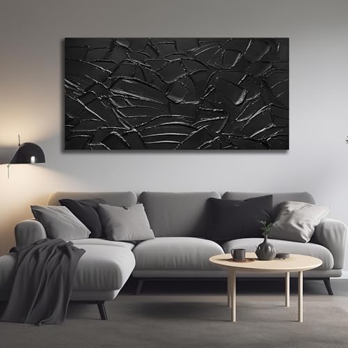 SKYRISE Large Hand Painting 3D Textured Canvas Wall Art for Living Room, Neutral Abstract Black Minimalismt Painting Handmade Picture Artwork Wall-Decor for Bedroom Office, Size 58x29 inches by SKYRISE - Used condition - Image 6