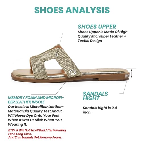 Image of NianEr Womens Microfiber Leather Memory Foam H Sandals Summer Shoes Slides | Flat, Comfortable, Slip On, Dressy, Dress, Beach, Vacation, Designer, Comfy, Casual, Bridal, Church, Boho, Office, Work