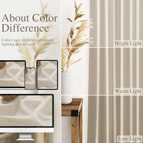 Image of Nanspring Boho Linen Curtains 84 Inches Long for Living Room Light Filtering Semi Sheer Curtain Back Tab Eclectic Home Decor Modern Elegant Luxury Drapes for Bedroom Office 52x84,2 Panels