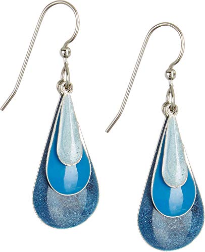 Silver Forest Earrings Blue Enamel Triple Teardrop