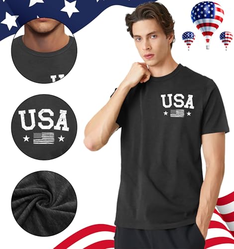 Image of Ithalt Men's American Flag Shirt 4th of July T-Shirt USA Patriotic Tee Shirt Independence Day Top