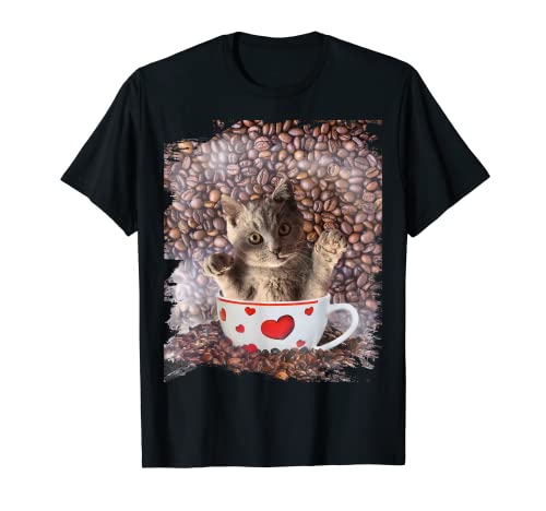 Cute Kitty Cat Coffee Love & Self-Care T-Shirt, Black
