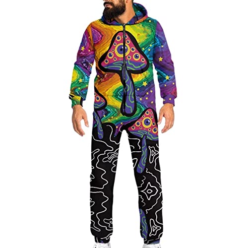 Coloranimal Hippie Mushroom Jumpsuit With Pocket For Adult Colorful Tie Dye Mushroom Onesie Pajama One-Piece Active Novelty Tracksuit For Women And Men #TOP1