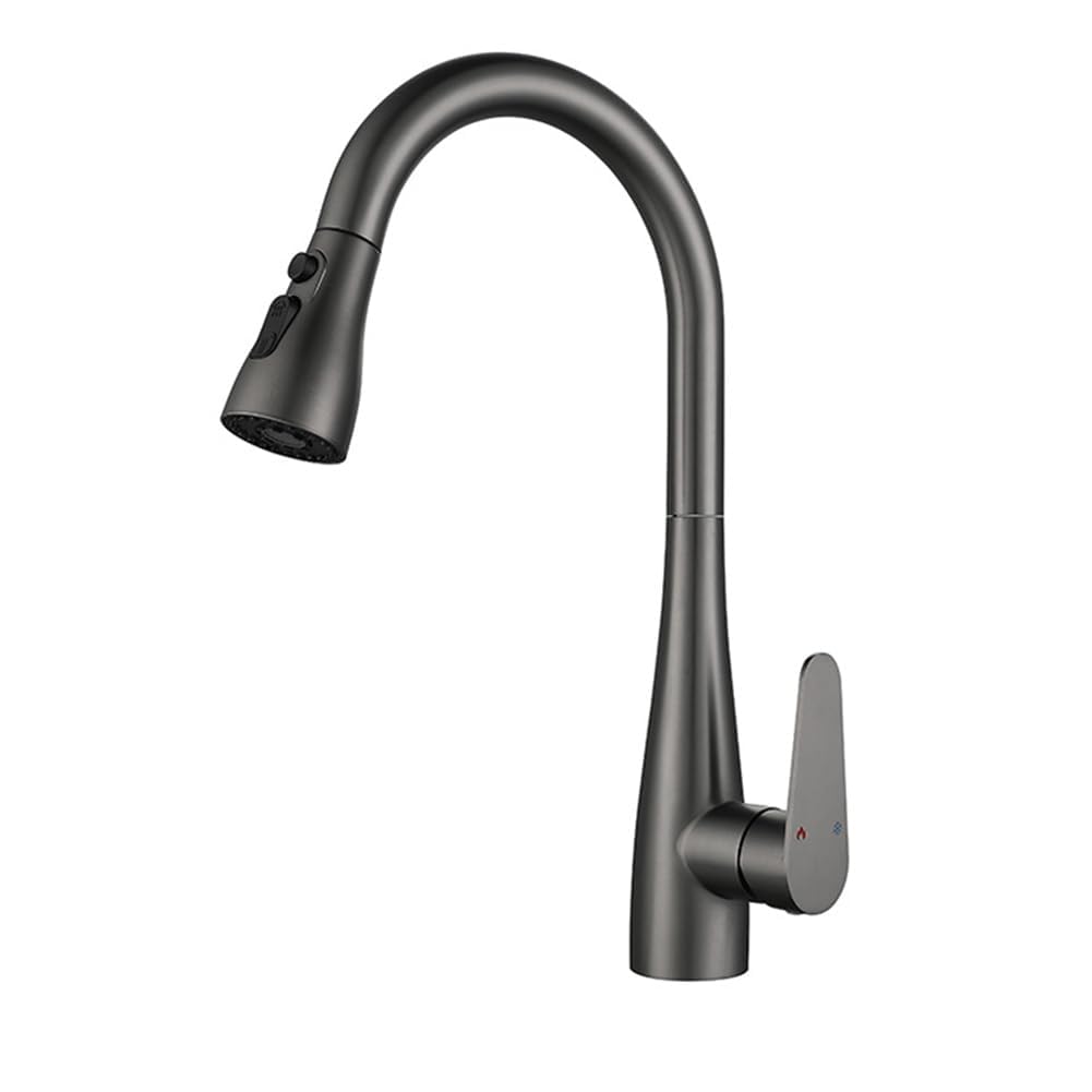 Robinet de cuisine design gris mat avec bec extractible double jet