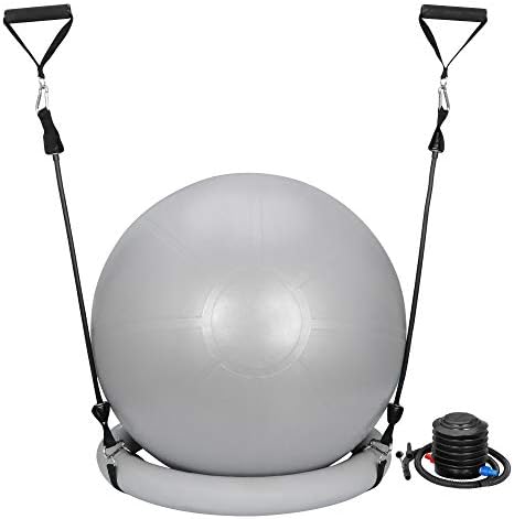 Saicool Exercise Yoga Ball Chair with Resistance Bands & Inflatable Stability Base and Resistance Bands for Any Fitness Level Home Gym, Office, Improves Back Pain & Full Body Workout