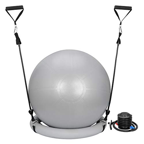 Saicool Exercise Yoga Ball Chair With Resistance Bands & Inflatable Stability Base And Resistance Bands For Any Fitness Level Home Gym, Office, Improves Back Pain & Full Body Workout #TOP3