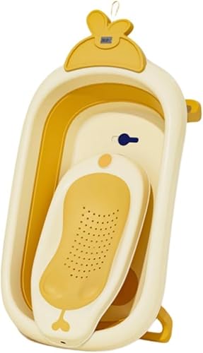 LIVIA ベビーバス 折りたたみ式 ソフトタブ 赤ちゃん 新生児 乳幼児 沐浴 洗い桶 ベビー お風呂 ソフトタブワイド バスタブ コンパクト 折りたたみ 折り畳み 赤ちゃん用 沐浴用 ソフトバケツ 桶 通気性・排水性に優れ温度計&止水栓付 (イエロー,