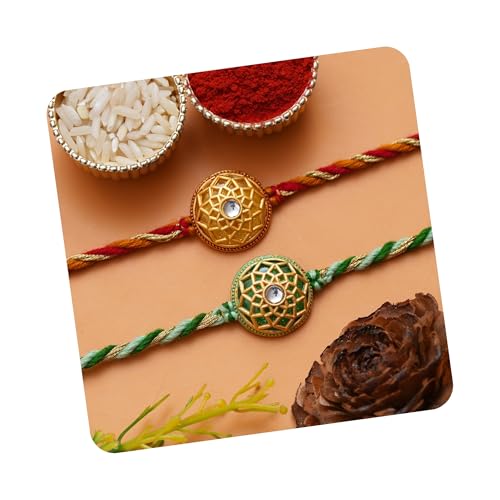 Image of eCraftIndia Set of 2 Evil Eye Designer Rakhis for Brother with Roli Chawal Pack | Raksha Bandhan Rakhi