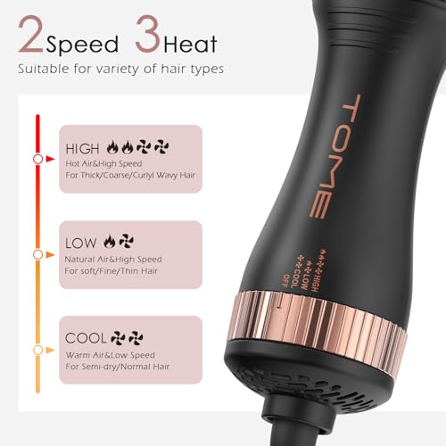 Image of Blow Dryer Brush, Hair Dryer Brush in One, 600W Oval Hot Air Volumizer & Straightener, Anti-Frizz Blowout Styling Brush, Dual Voltage 120-240V, Black