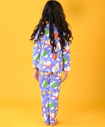 Image of ANTHRILO Summer Pyjama Set for Girls | 100% Cotton, Skin Friendly Fabric | Pyjama Set for Girls | Casual Wear | Polar Bear Girls Long Sleeve Pyjama Set - Blue 10-12 Years