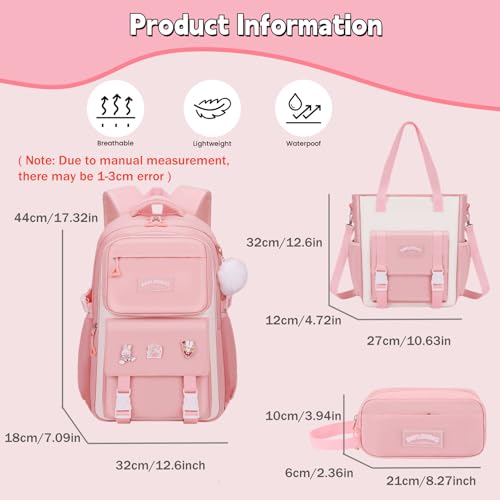 Mildame Girls Backpack Set, Kids School Backpack for Girls, Large Capacity Bookbag for Elementary Primary School, Cute Teens Travel Bag, Black2