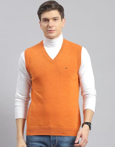 Image of Monte Carlo Off White Solid V Neck Sweater | Warm Woolen Pullover for Men | Soft Comfortable Knitted Winter Wear Sweater for Men's