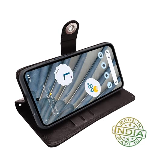 Image of Pikkme Google Pixel 7A Flip Cover Leather Finish | Inside TPU with Card Pockets | Wallet Stand and Shock Proof | Complete Protection Button Flip Case (Coffee)