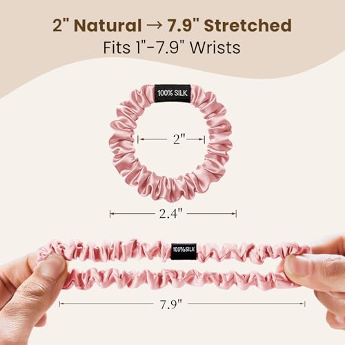 Image of THXSILK 100% Mulberry Silk Scrunchies 3-Pack, 25 Momme Mulberry Silk Hair Ties for Women, Sleek Low Profile No Damage Ponytail Holders, for Fine Hair & Everyday Use, Pink