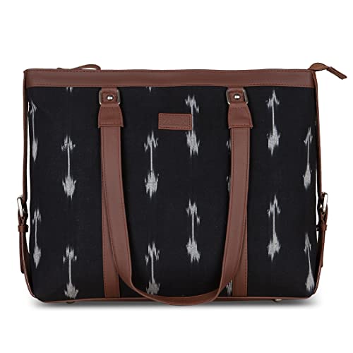 ZOUK BWhite Arrow Handmade Vegan Leather Women's Office Bag for 15.6 inch Laptop with double handles - Ikat Arrow