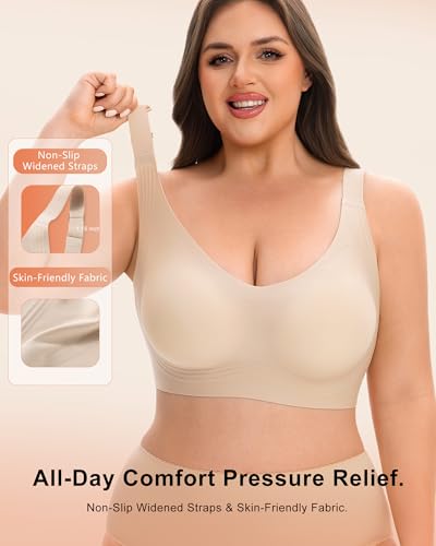 obind Wireless Jelly Bras for Women Supportive Push Up Bra Full Coverage No Underwire Seamless Plus Size Comfort Everyday Older T-Shirt Bralette Nude — view 6