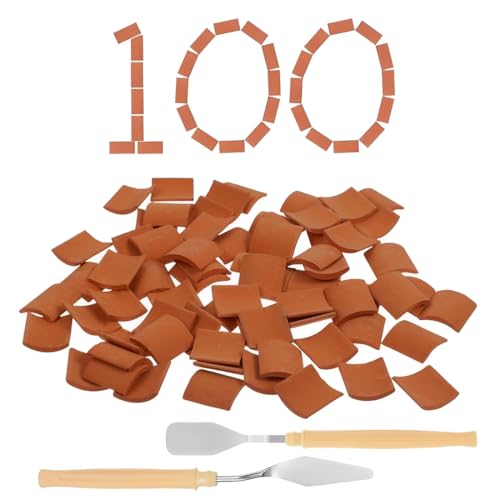 IKOPFLN - IKOPFLN 100 PCS Mini Toit Tuiles Avec 2 grattoirs mini Toit Tuiles de construction Red Mini Briques Miniatures 1:16 pour DIY Fairy Garden Dollhouse Decor - -5%