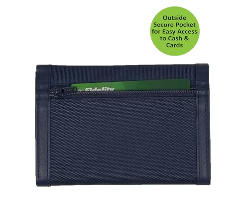 Image of Sprocket Men's Nylon Trifold Wallet with Leather Trim and ID Window (Navy)