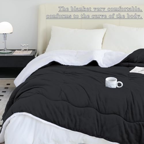CHOSHOME Sherpa Fleece Blanket- Thick Warm Blanket for Winter, Soft Fuzzy Plush Blanket for Bed, Couch, Travel (Black, Oversized King 96" x 120")
