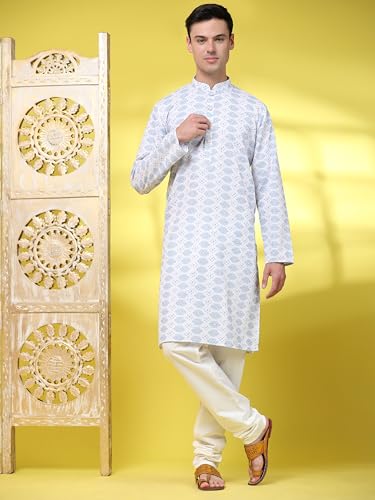 Image of SKAVIJ Men's Viscose Rayon Festive Printed Cotton Kurta Pajama Set | Traditional Ethnic Wear for Men | Perfect for Diwali, Wedding & Festive Celebrations