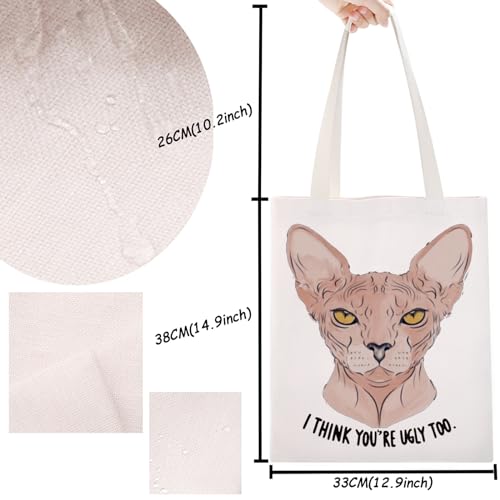 Bolso tote para amantes de los gatos Sphynx, regalo para fans de gatos sin pelo, hecho de lona miniatura 2