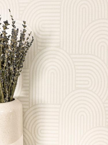 NEWROOM Papel pintado Crema Líneas Tejido no Tejido - Boho Beige claro Arco Moderno