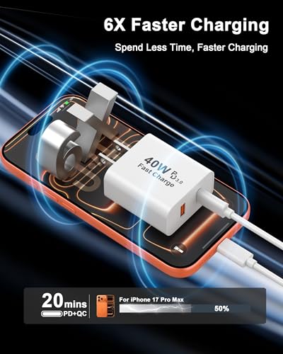 iPhone 18 17 16 Charger, 40W Dual Port USB C Charger Fast Charging Block - image 3
