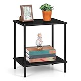 ETELI Mesa auxiliar pequeña negra estrecha con estante de almacenamiento, oficina
