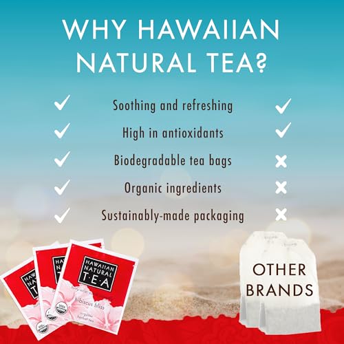 Image of Hawaiian Natural Tea Hibiscus Flavored Organic Herbal Tea - Caffeine Free All Natural For Wellness, Perfect Daily Cup & Gift - 120 Bags