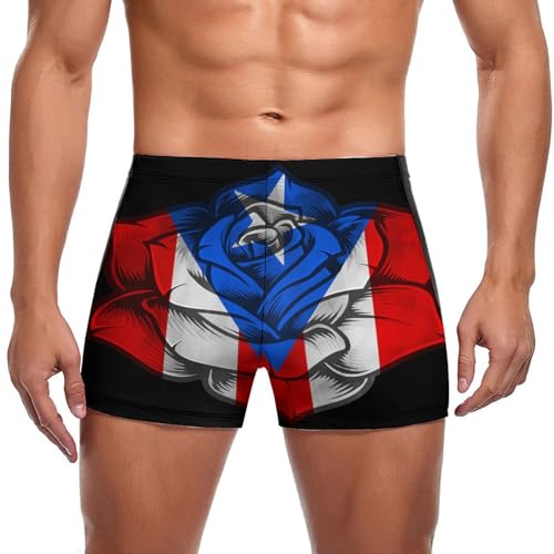 Melbrakin Bañador Deportivo para Hombre con la Bandera de Puerto Rico en Rosa. Bóxer novedoso.