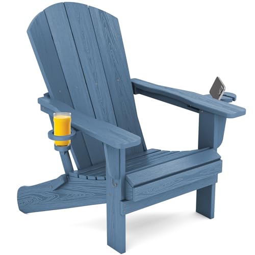 SERWALL Folding Adirondack Chair, HDPE Adirondack Chairs, Plastic Outdoor Chairs- Looks Exactly Like Real Wood- Navy
