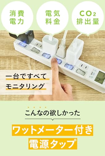 EXHEART EXHEART 賢く節電ワットメーター付タップ 4個口 2m ホワイト ETA-NWM420-W の商品画像 2