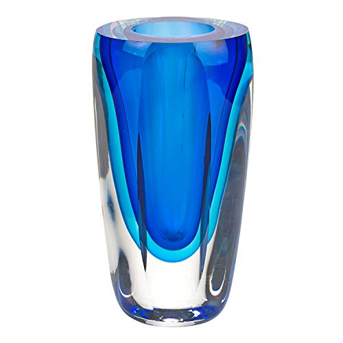 Badash Azure Murano-Style Art Glass Vase - 6" Tall Mouth-Blown Glass Bud Vase - Contemporary Home Decor Accent Piece