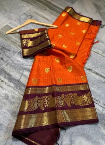 Generic orange gadwal silk saree – image 4